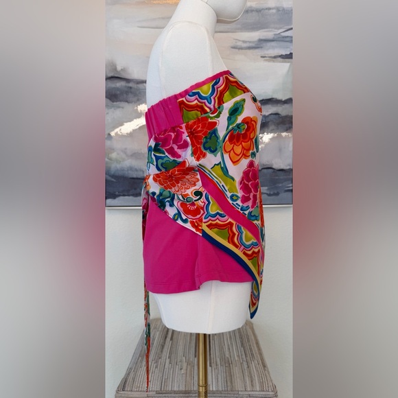 Caché Y2K Silk Scarf/Handkerchief Print Strapless Top Floral Bandana Hem - Picture 4 of 16